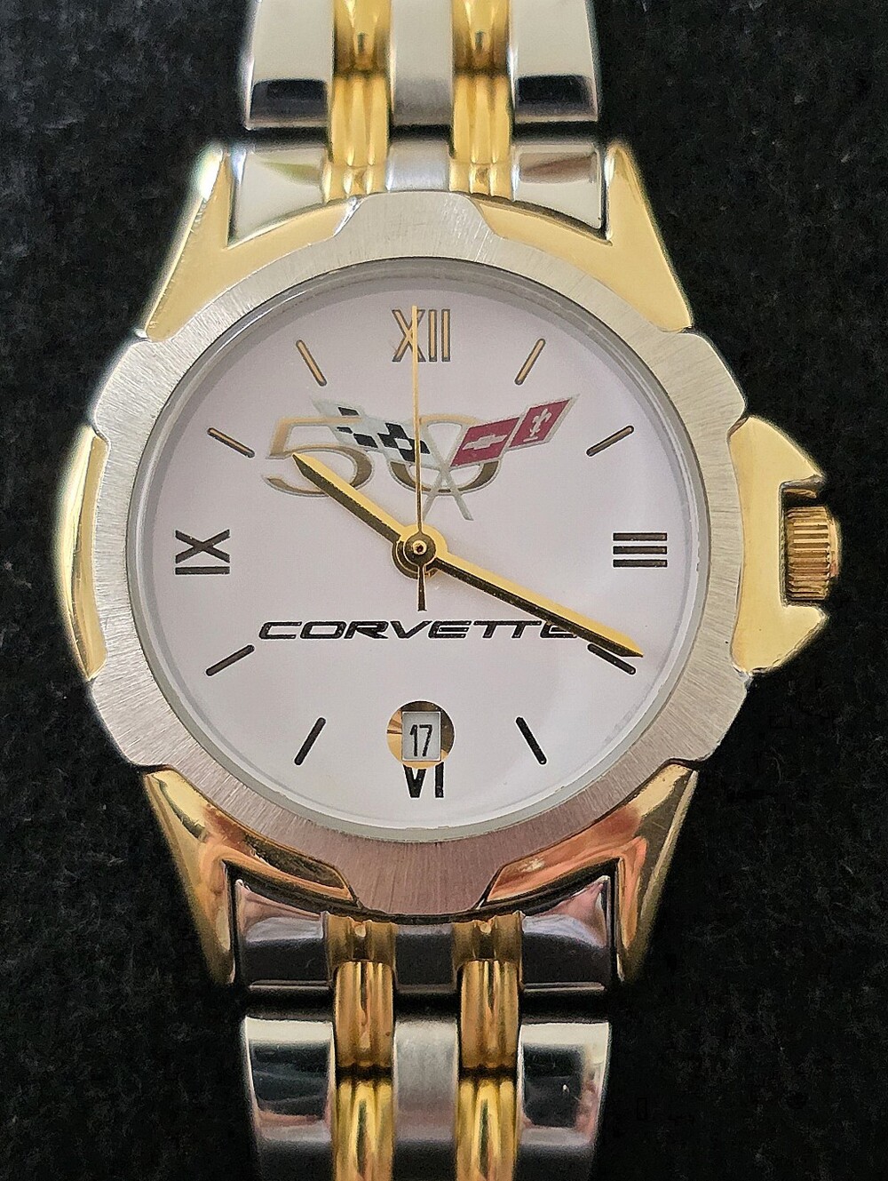 VTG Corvette GM TX0298 50th Anniversary Offically Licensed 26mm Date Watch WORKS